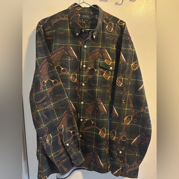 Ralph Lauren Polo Equestrian Print Plaid Button-Up Shirt XL - Picture 7 of 12